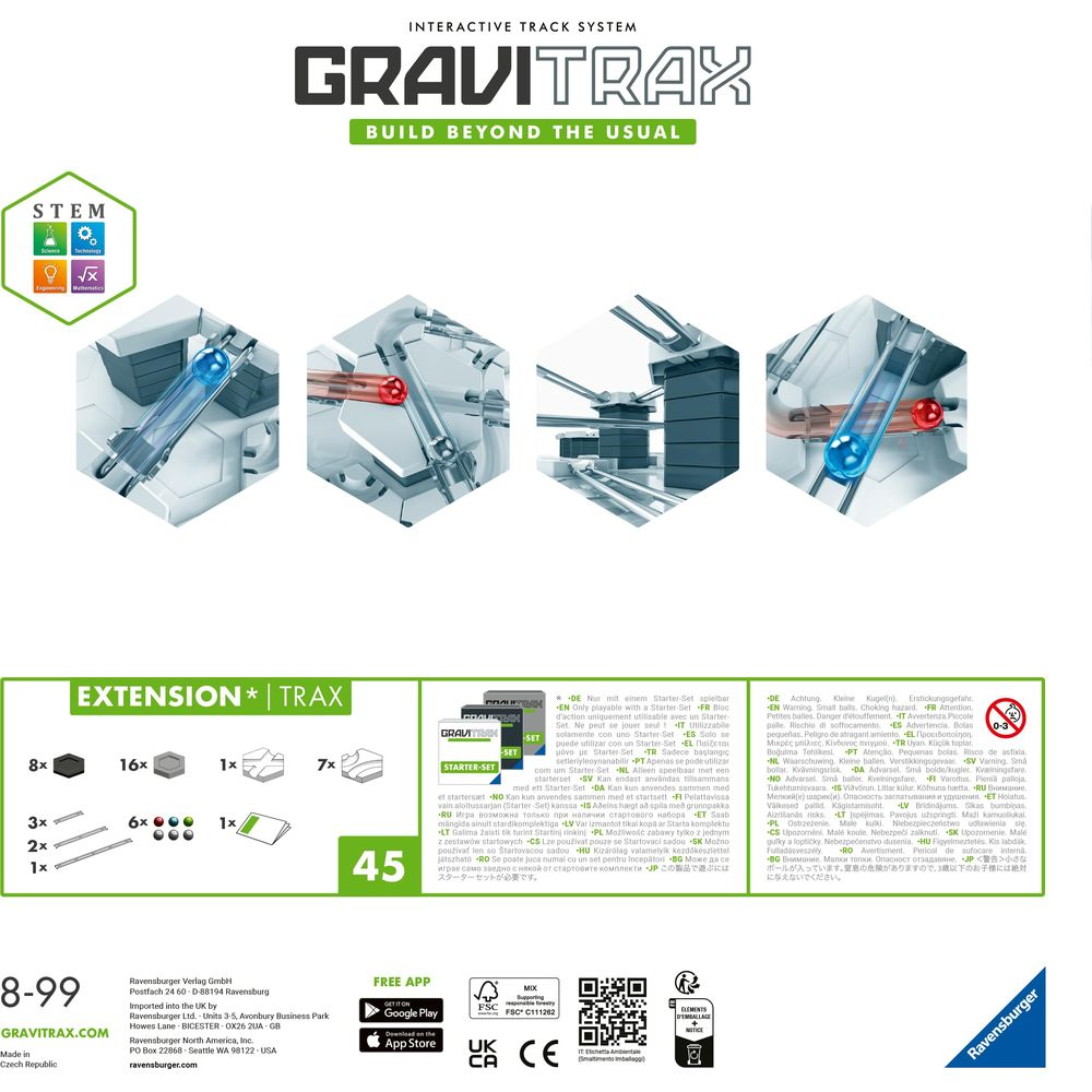 Estensione Gravitrax con palline, binari ed elementi torre.