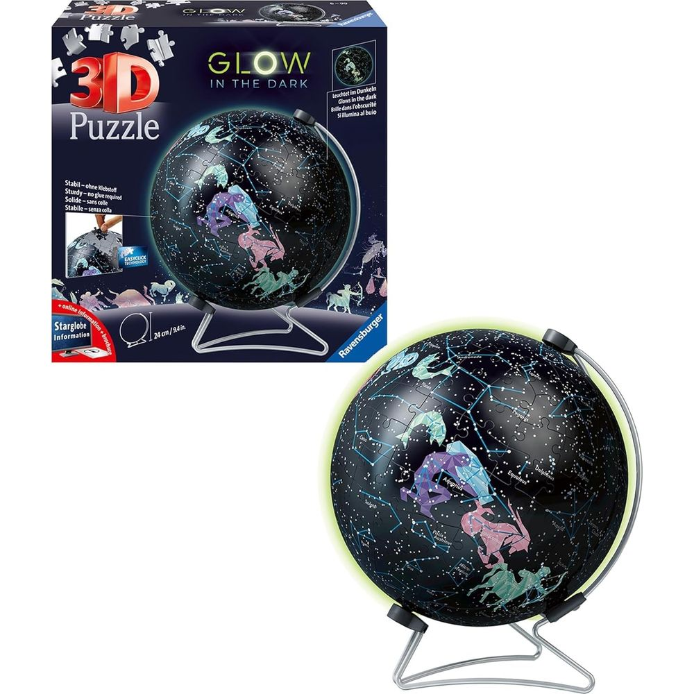 Puzzle 3D globus z konstelacjami, świecący w ciemności.