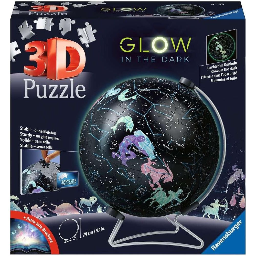 Puzzle 3D Ravensburger: Globus nocnego nieba świecący w ciemności.