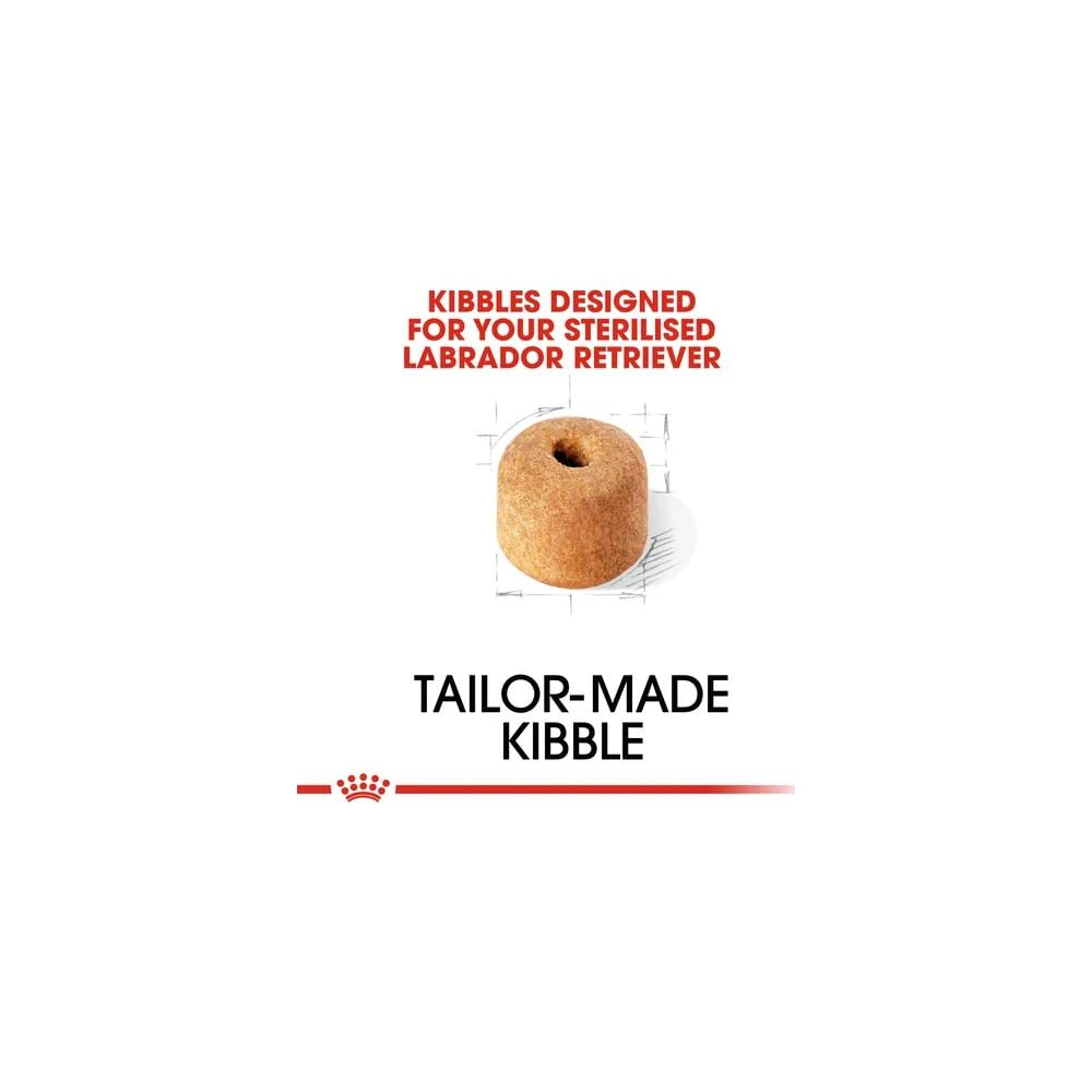 Una sola croqueta marrón para labradores, con texto.