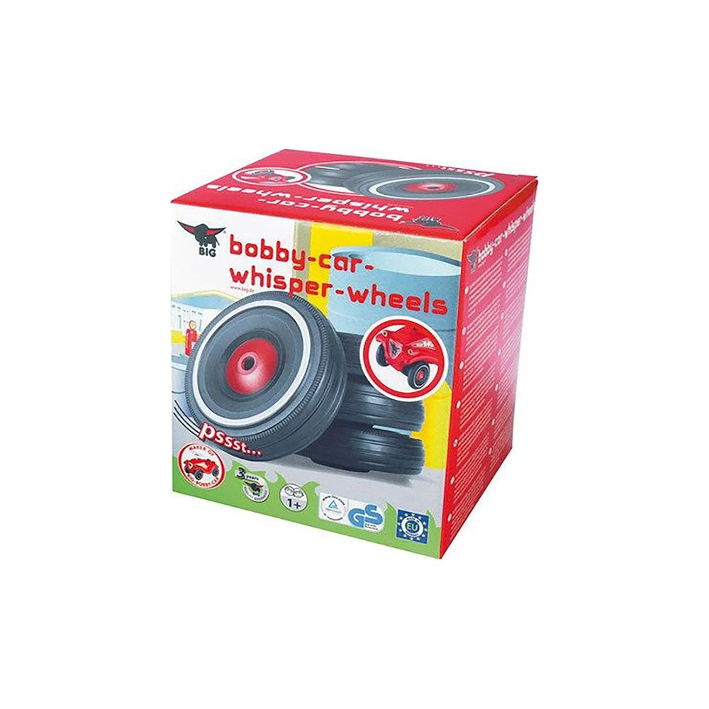 Verpackung für Bobby-Car Flüsterreifen mit Reifenabbildung.