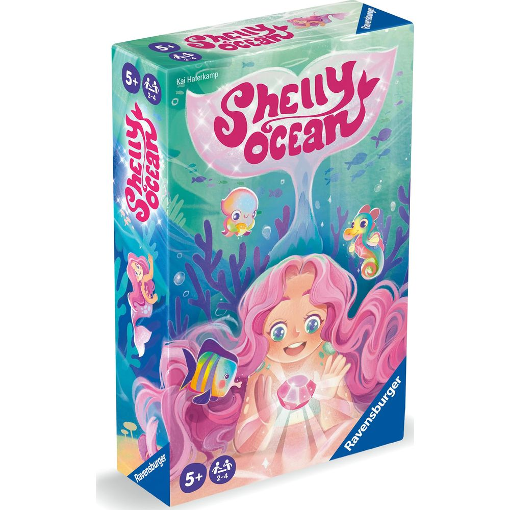 Scatola gioco con sirena, cavalluccio marino, polpo e pesce tra i coralli.