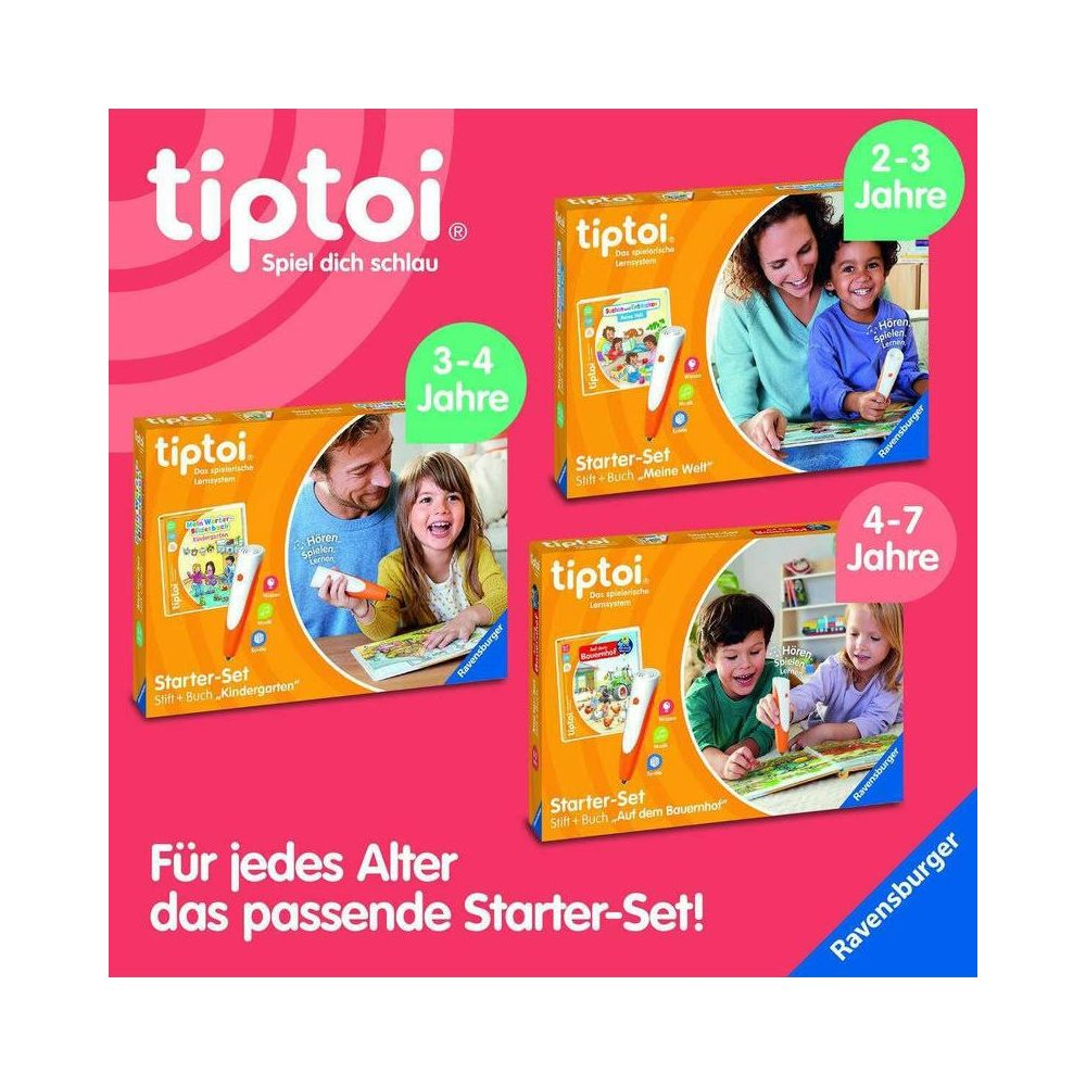 Set di avviamento Tiptoi per diverse fasce d'età con bambini.