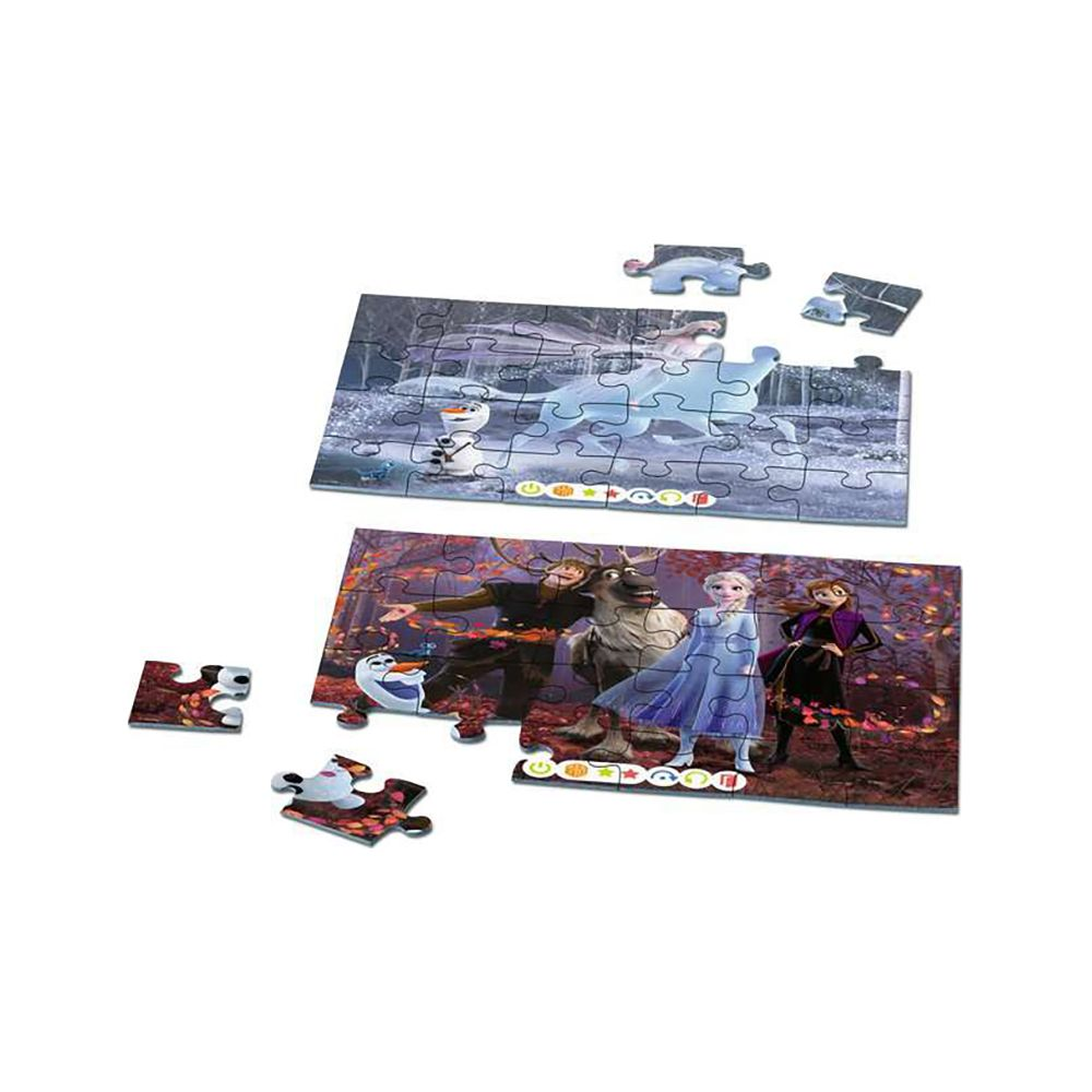 Zwei Puzzles mit Frozen-Figuren, darunter Elsa, Anna, Kristoff, Olaf und Sven.