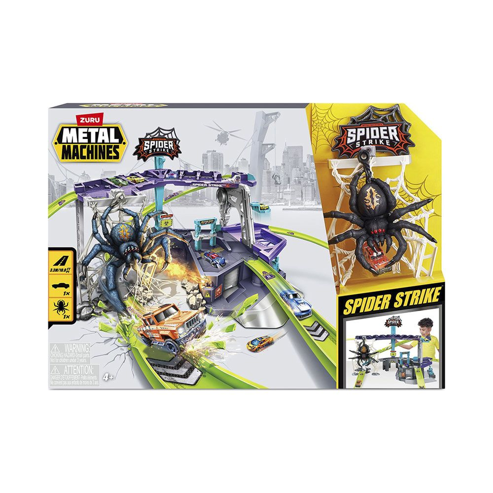 Juego de coches de juguete con coches, arañas y rampas.