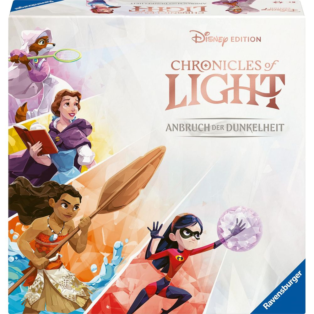 Scatola gioco da tavolo con personaggi Disney: Robin Hood, Belle, Moana, Violetta. Ravensburger.