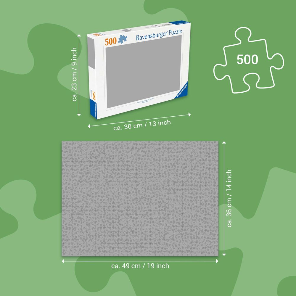 Puzzle Ravensburger da 500 pezzi, dimensioni 49x36 cm. Scatola 30x23 cm.