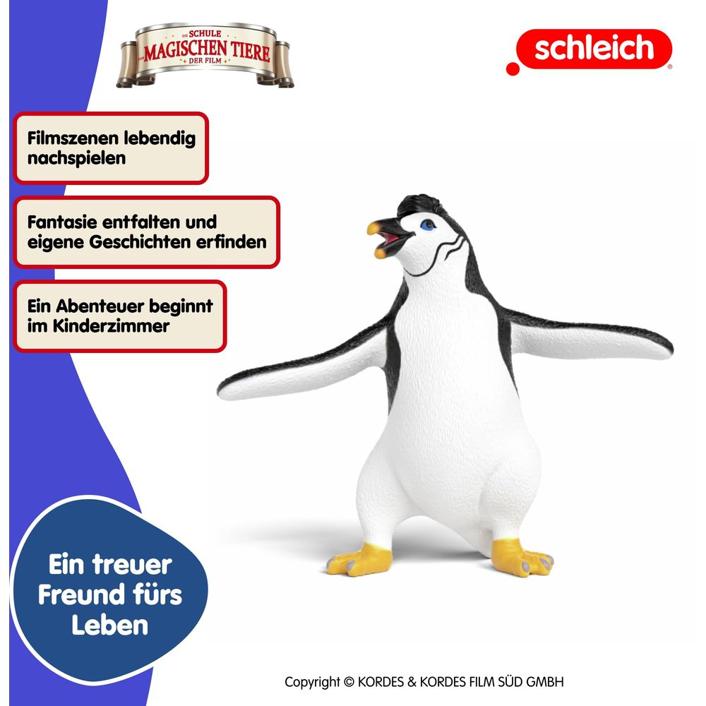 Figurka pingwina Schleich z polami tekstowymi o filmie i fantazji.