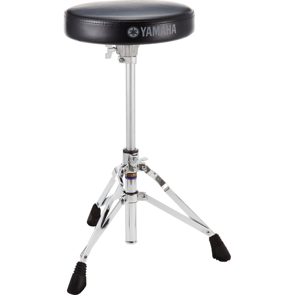 Tabouret de batterie Yamaha rond et noir avec pied trépied réglable.