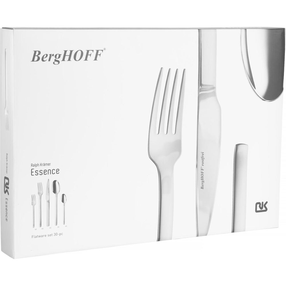 Set di posate BergHOFF Essence da 30 pezzi, con forchetta, coltello e cucchiaio.