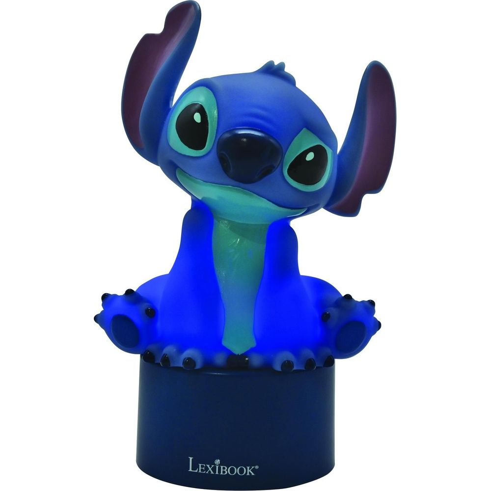 Una figura blu di Stitch brilla dall'interno con illuminazione a LED blu.