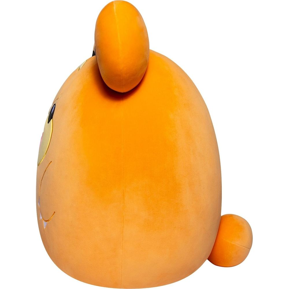 Une balle en peluche orange avec une petite queue et une tête.
