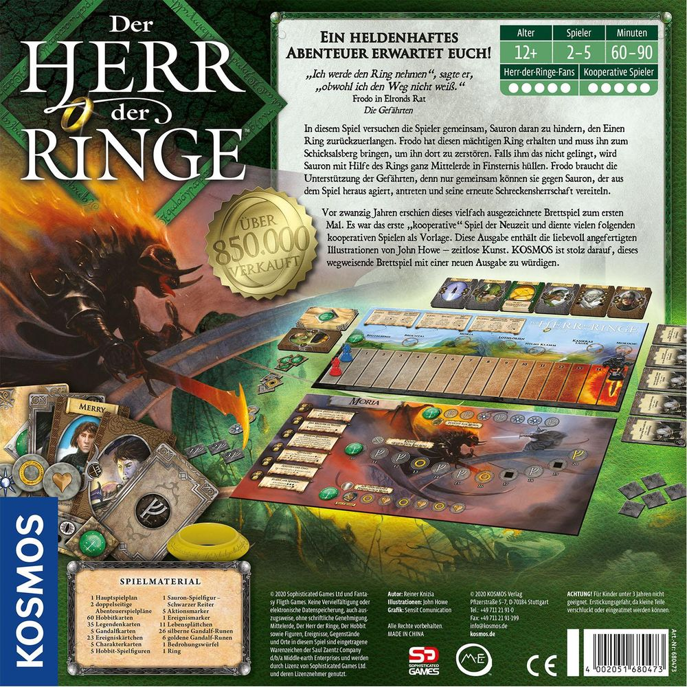 Juego de mesa "El Señor de los Anillos" con personajes, tablero y figuras.