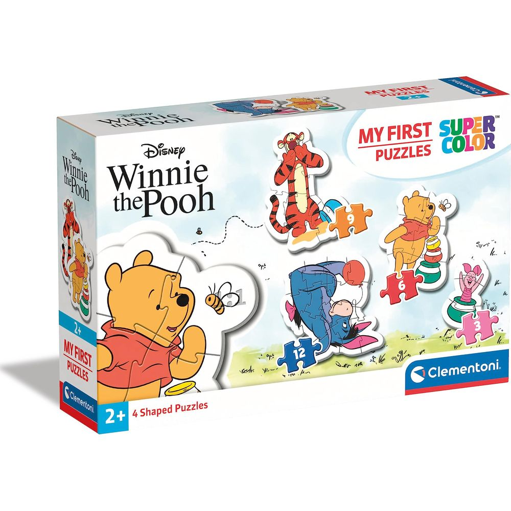 Scatola di puzzle a tema Winnie the Pooh con Tigro, Pooh, Ih-Oh, Pimpi e un'ape.