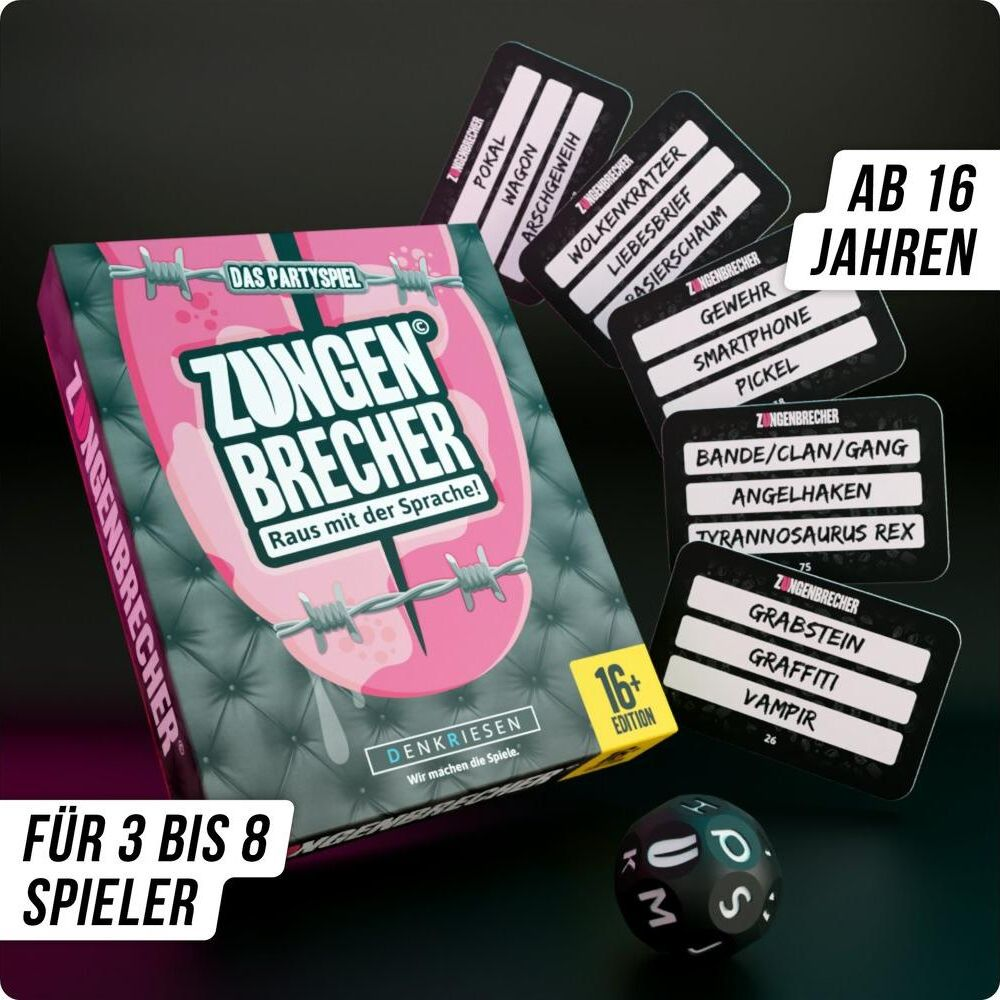 Gioco da festa Zungenbrecher con carte, dadi e istruzioni. Dai 16 anni.