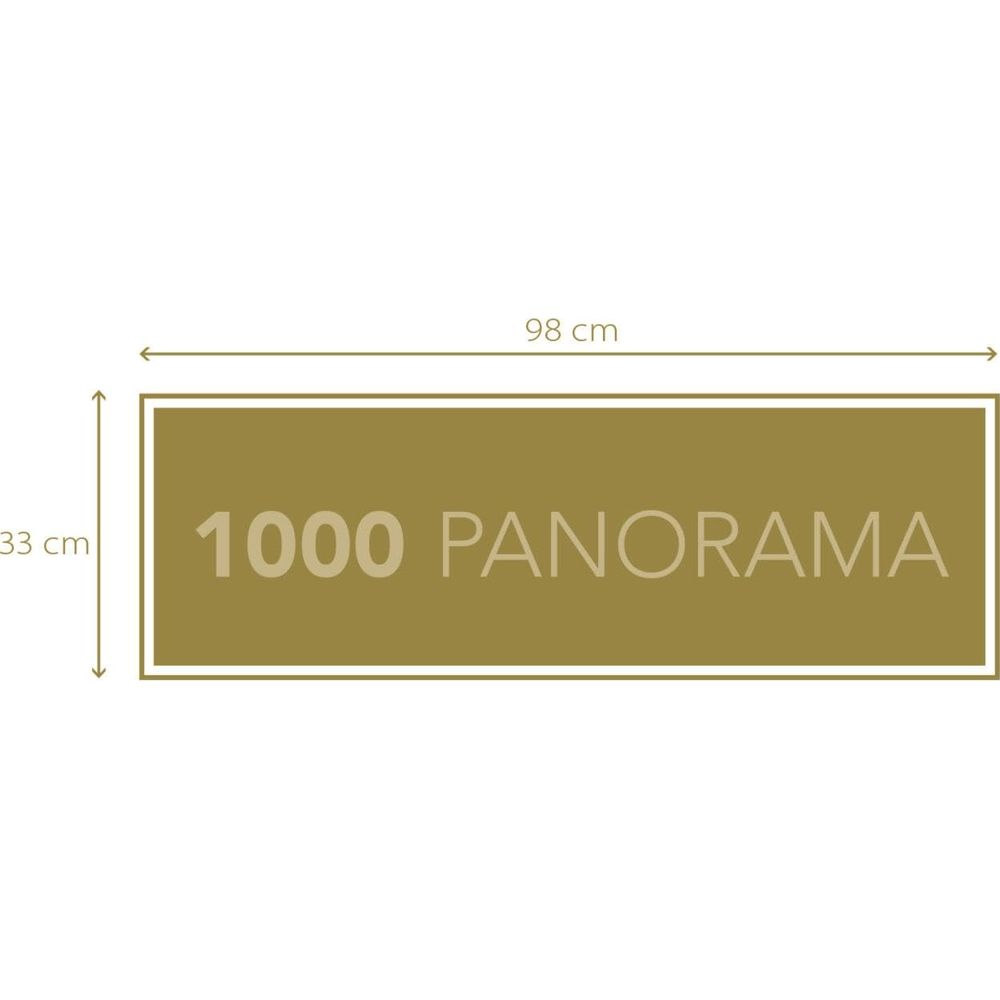 Braunes Rechteck mit dem Text 1000 PANORAMA. Maße 98x33 cm.