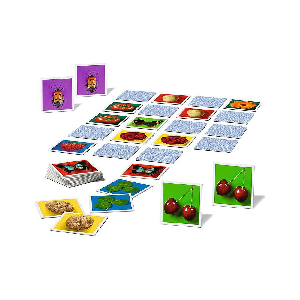 Karty do gry z żukami, jagodami, kwiatami, motylami, koniczynami i orzechami.