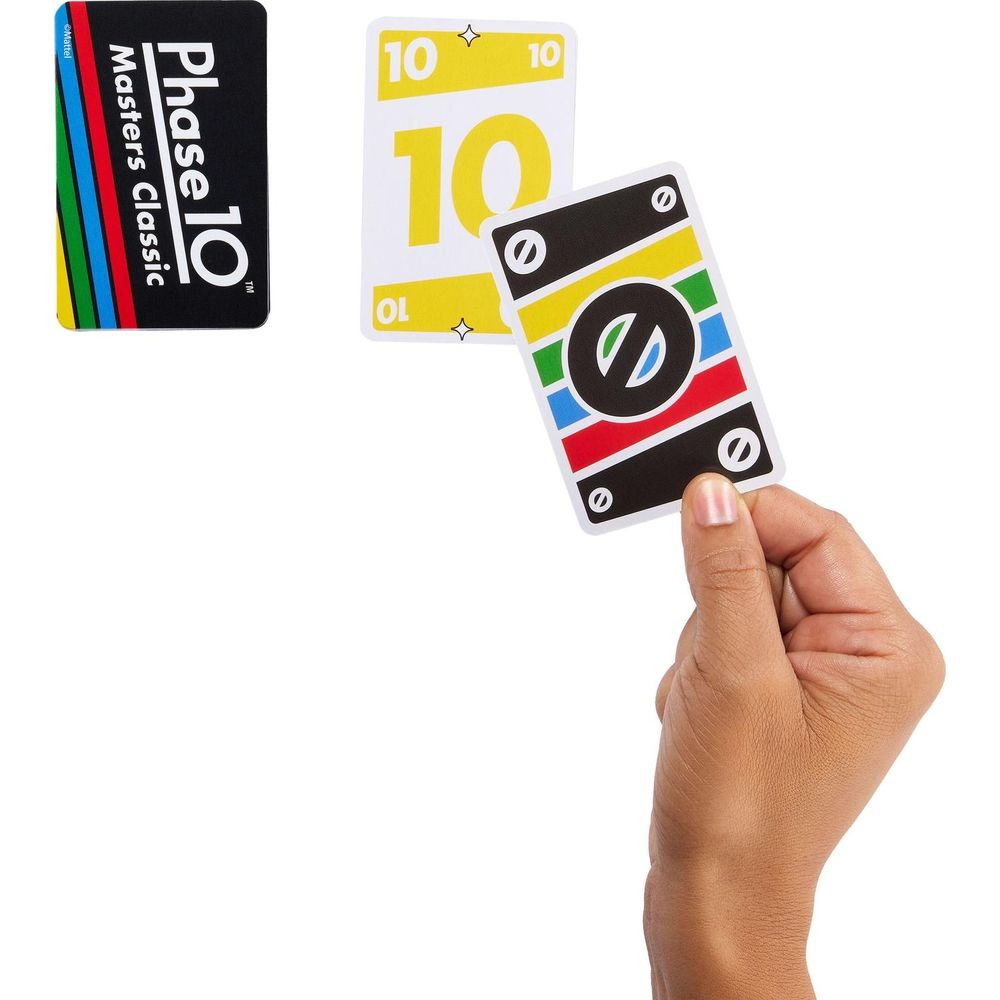 Mano tiene una carta da gioco a strisce colorate. Vicino ci sono due carte con il numero 10.