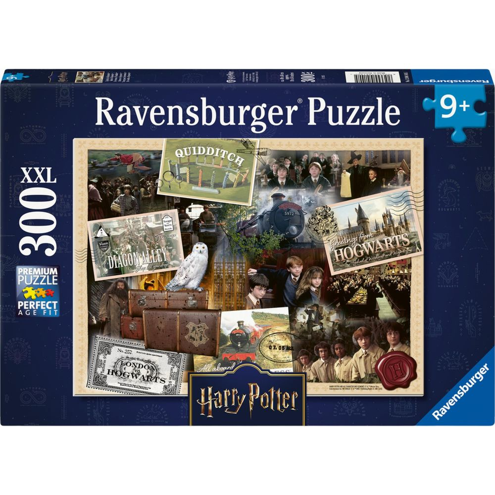 Puzzle Ravensburger Harry Potter con scene come Quidditch, Hogwarts Express e personaggi.