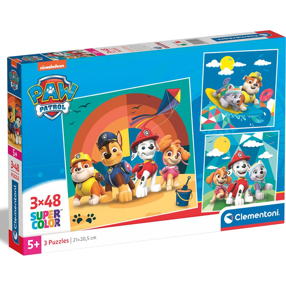 Paw Patrol puzzeldoos met vier honden voor een regenboog.