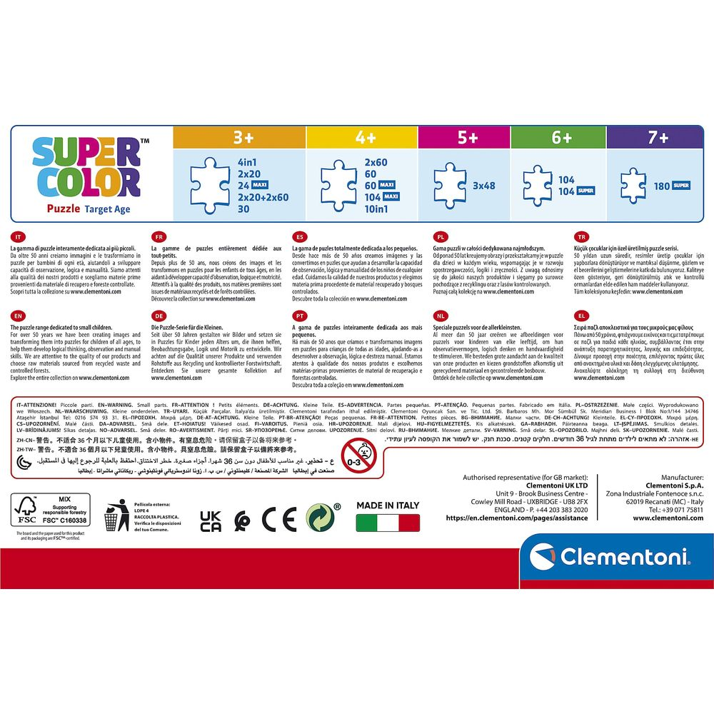 Super Color Puzzle met leeftijdsindicatie 3+, 4+, 5+, 6+, 7+. Diverse stuktellingen.
