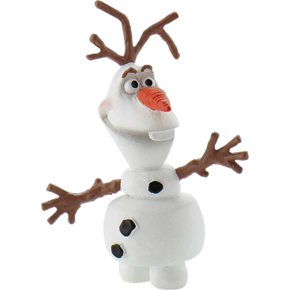 Olaf il pupazzo di neve con naso di carota e braccia di ramoscello.