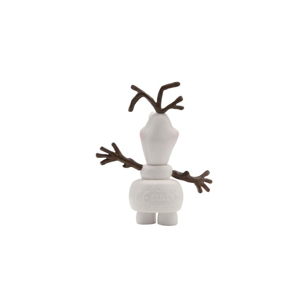 Una figura di pupazzo di neve bianco con braccia e capelli di ramoscelli marroni.