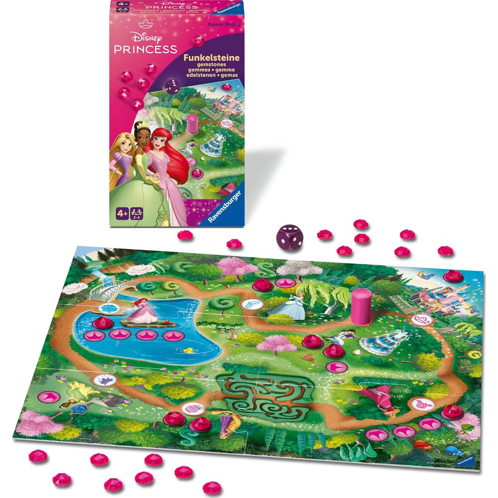 Gioco da tavolo Disney Princess con gemme, figure e dadi.