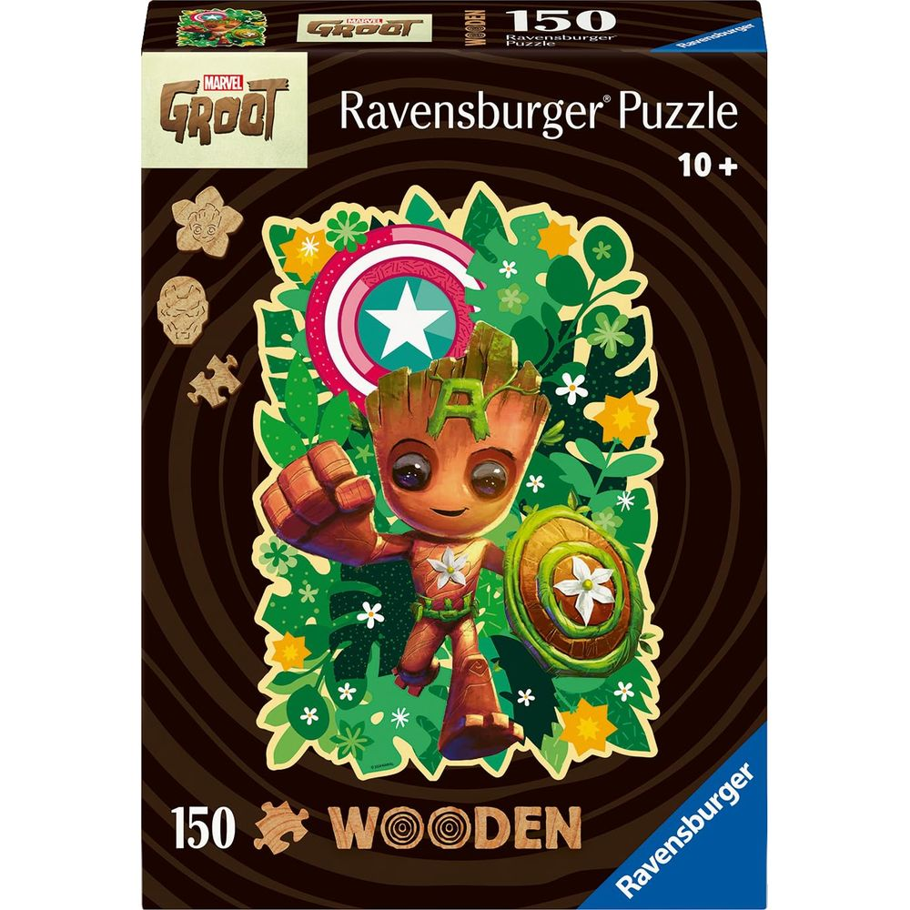 Puzzle Ravensburger in legno da 150 pezzi con Groot della Marvel.