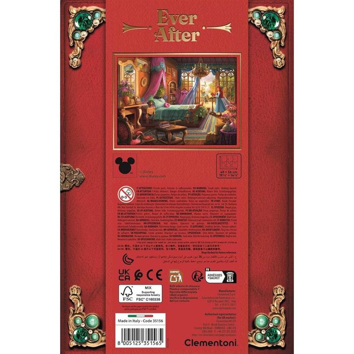 Pudełko z puzzlami Ever After z księżniczką w scenie sypialni.