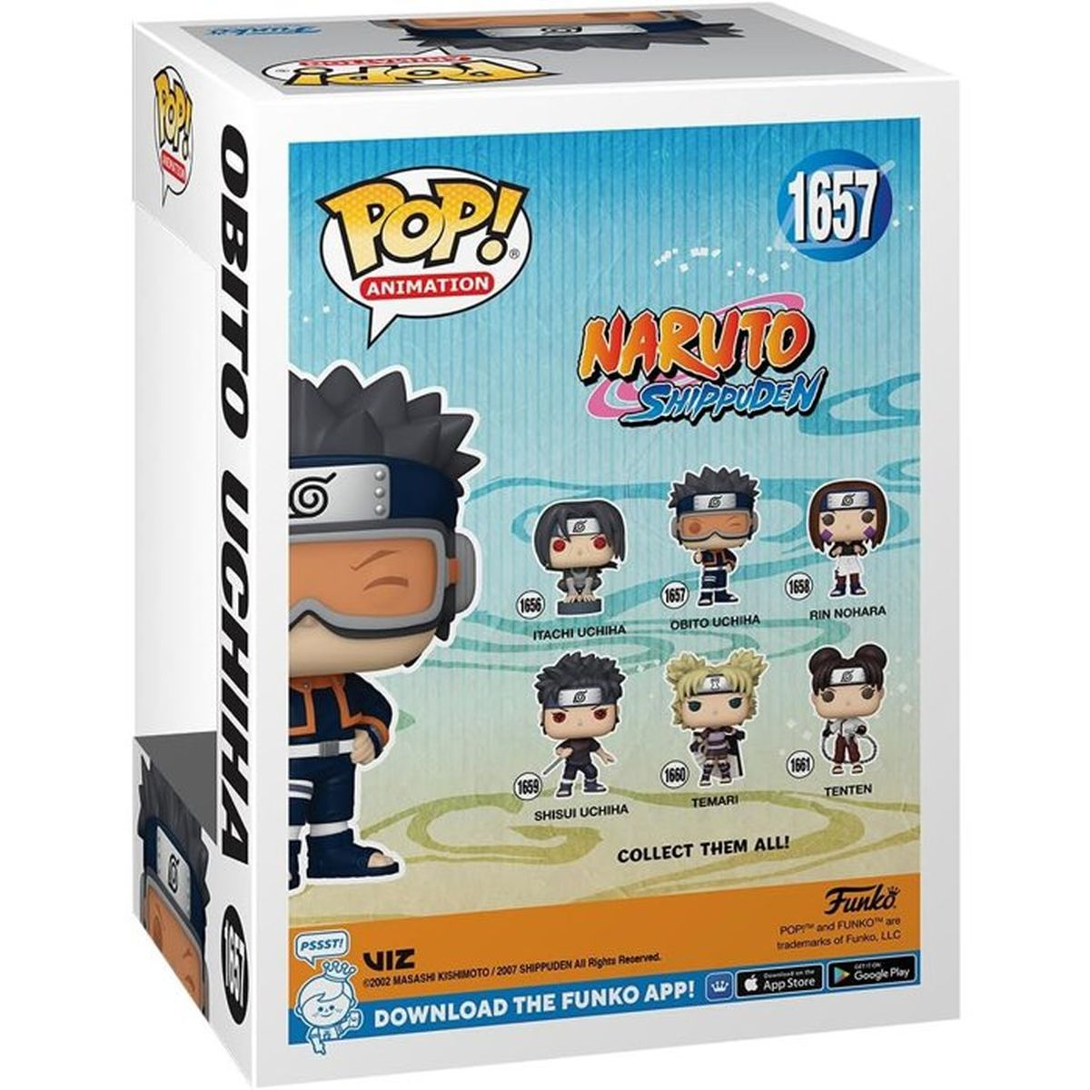 Scatola da collezione Funko Pop! Naruto Shippuden con Obito Uchiha e altri personaggi.