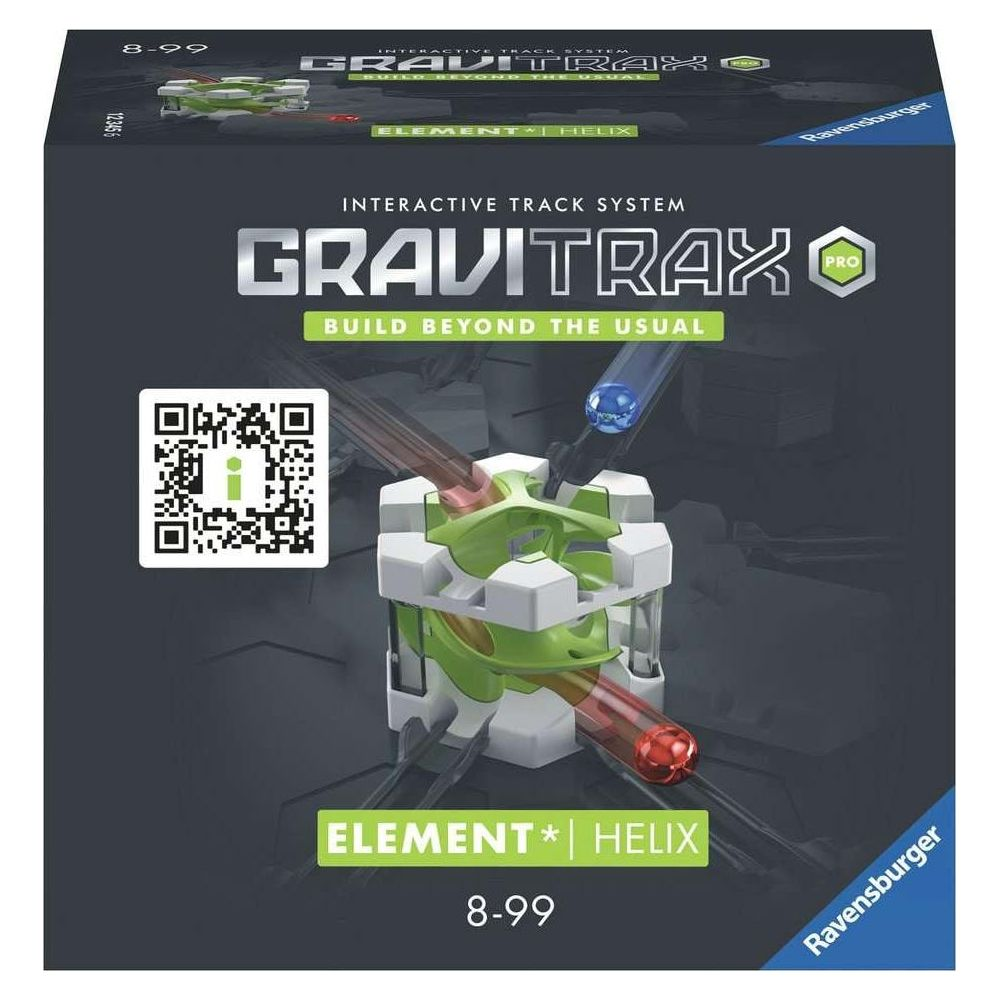 Élément Gravitrax Pro Helix avec billes et rails sur une boîte.