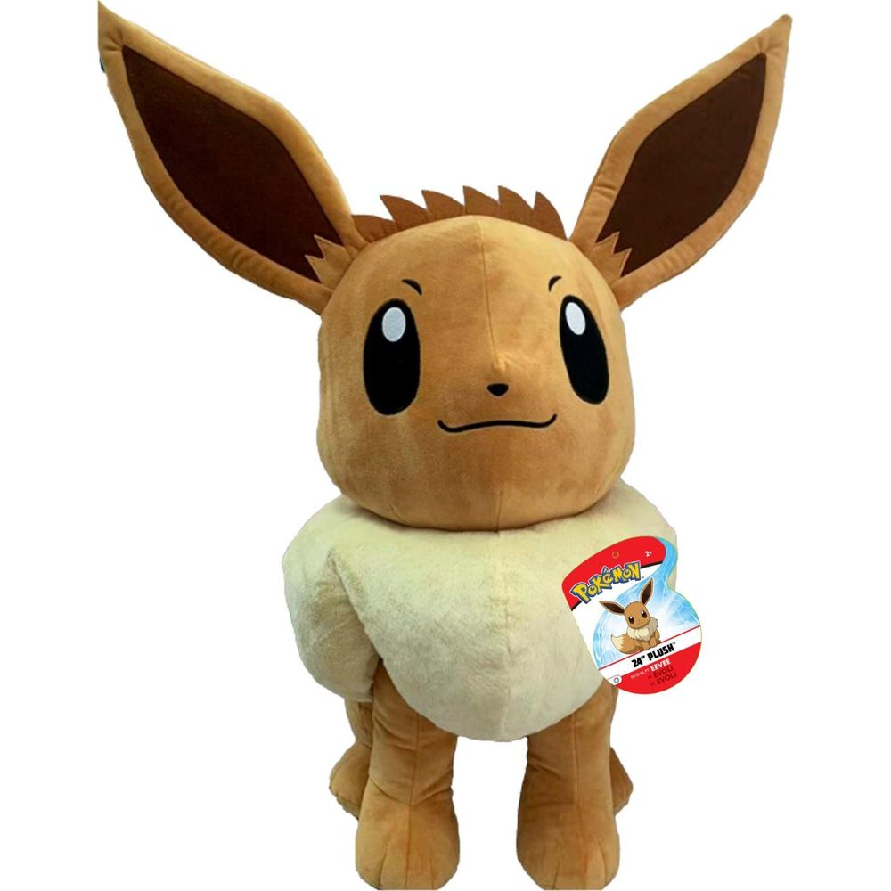 Une peluche Evoli marron avec des oreilles marron et un col crème.