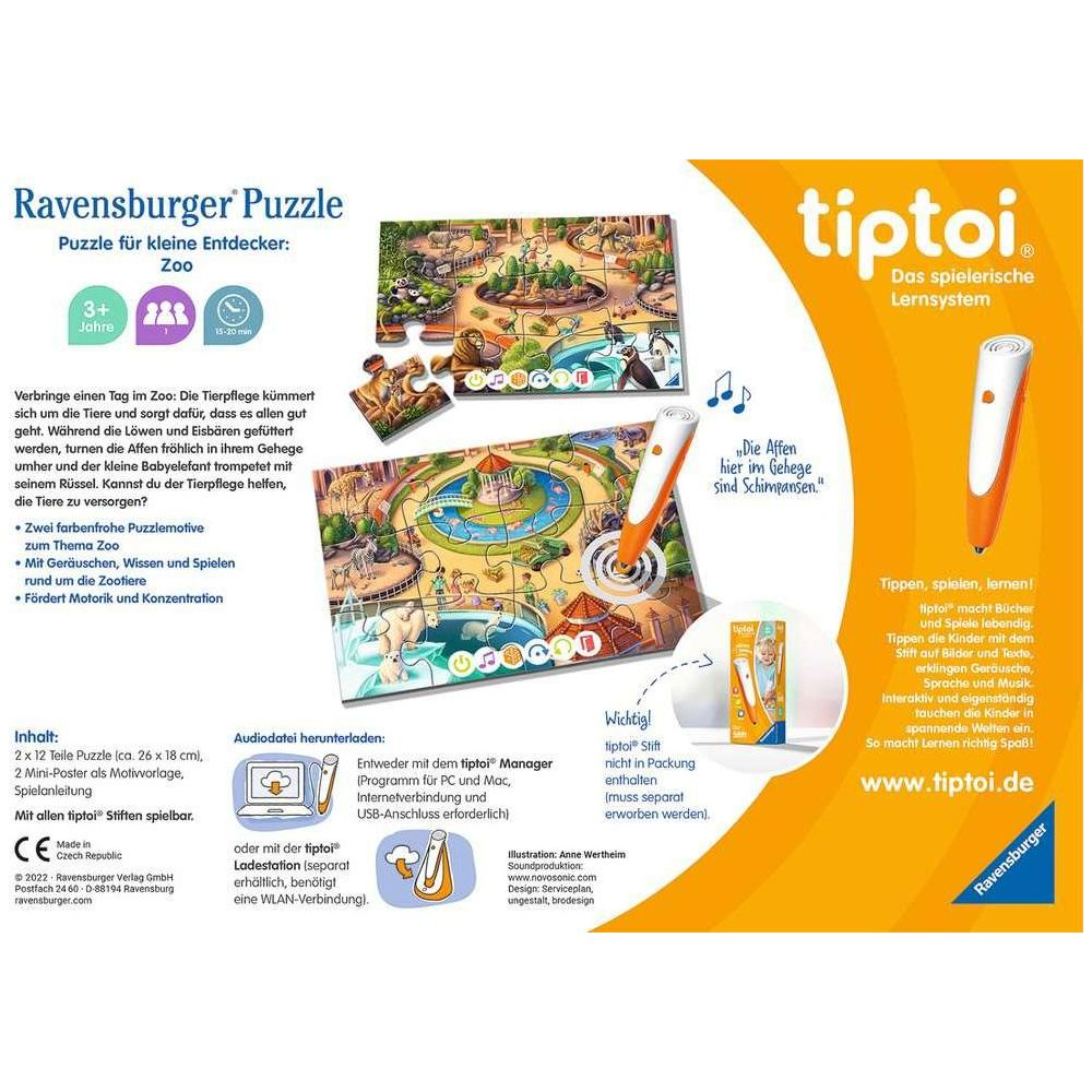 Ravensburger Puzzle "Zoo" mit tiptoi Stift für Kinder ab 3 Jahren. Spielend lernen mit Tiergeräuschen.