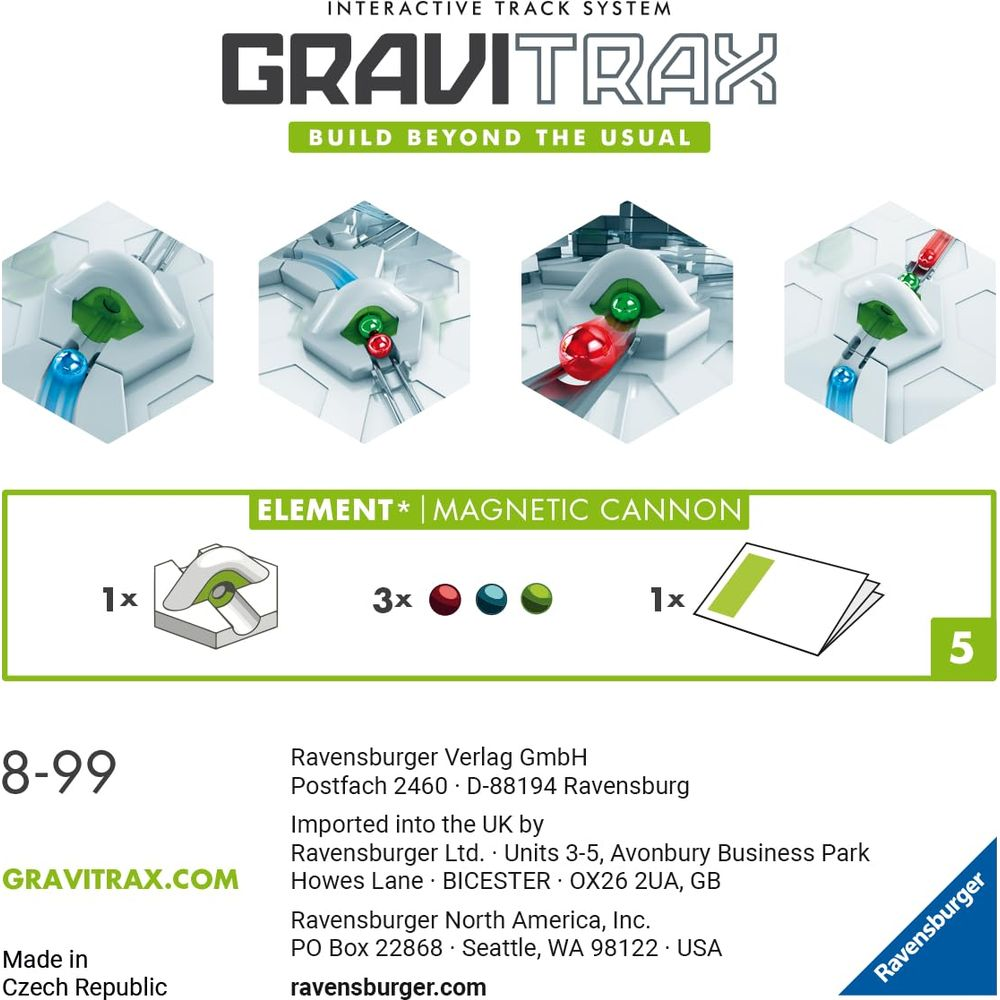 Elemento Gravitrax: cannone magnetico con palline e istruzioni.