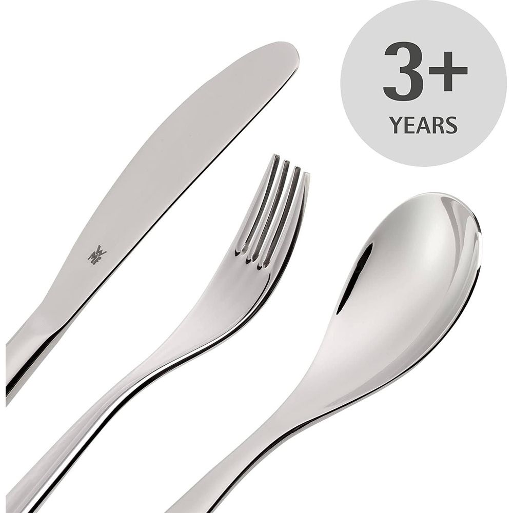 Set di posate in acciaio inox, con coltello, forchetta e cucchiaio.