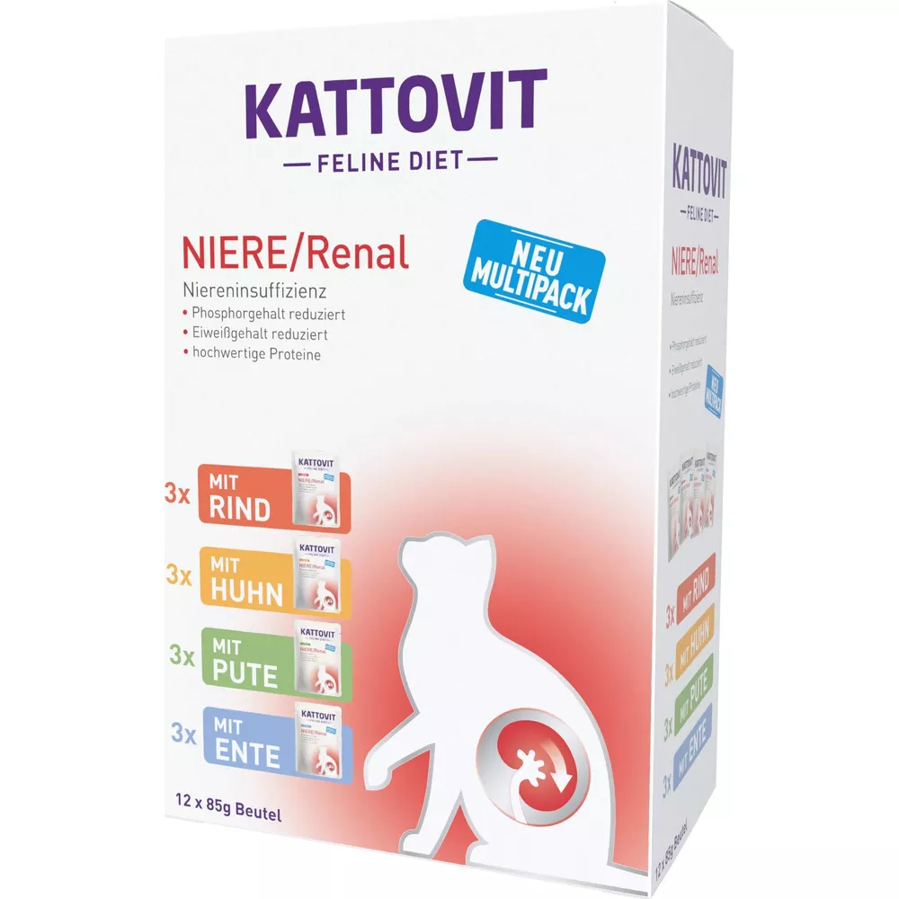 Kattovit Feline Diet Renal multipack z wołowiną, kurczakiem, indykiem i kaczką.