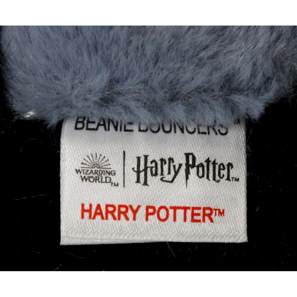 Ein graues Etikett mit Harry Potter- und Wizarding World-Logos.