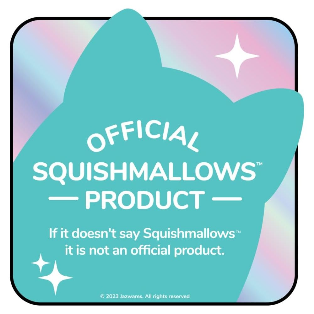 Offizielles Squishmallows-Produkt-Logo mit Katzenohren und Text.