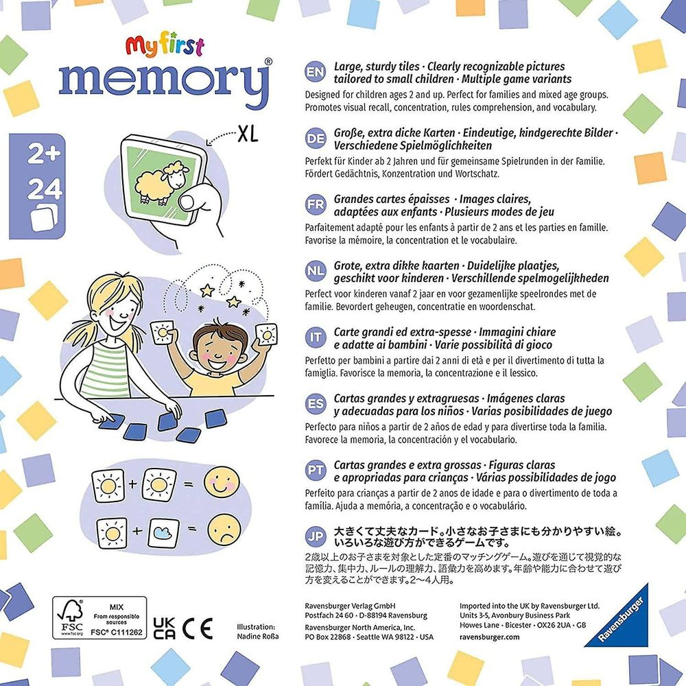 Gioco di memoria per bambini dai 2 anni in su con carte colorate.