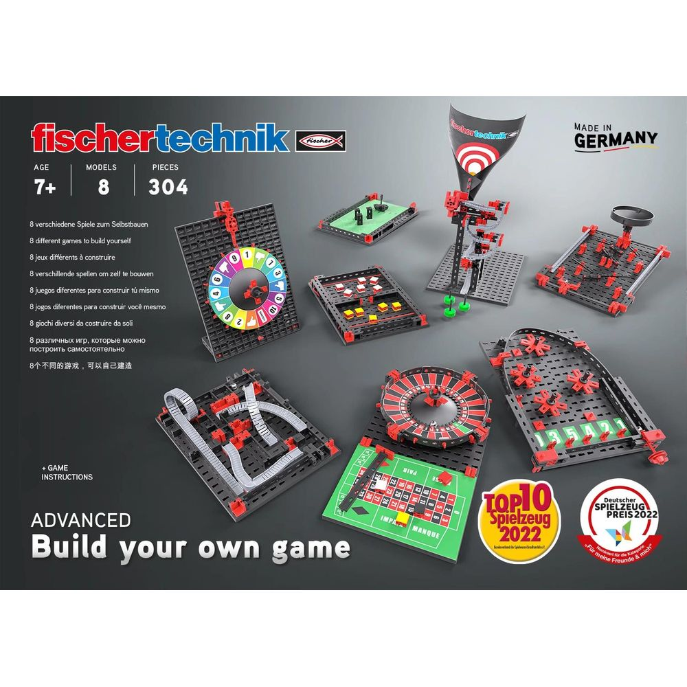 Set de construction Fischertechnik avec 8 jeux, 304 pièces, Fabriqué en Allemagne.