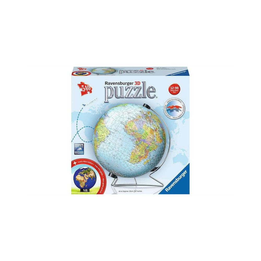 Pudełko z puzzli 3D Ravensburger z globusem 3D.