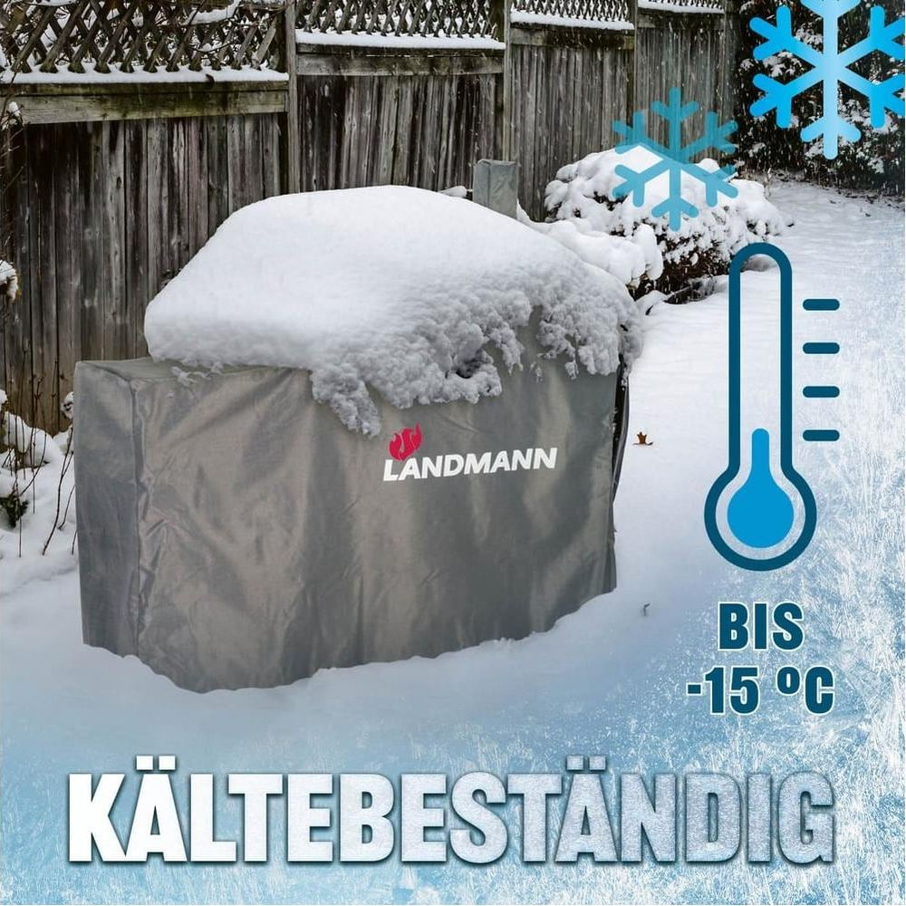 Copertura per grill coperta di neve, resistente al gelo fino a -15°C.