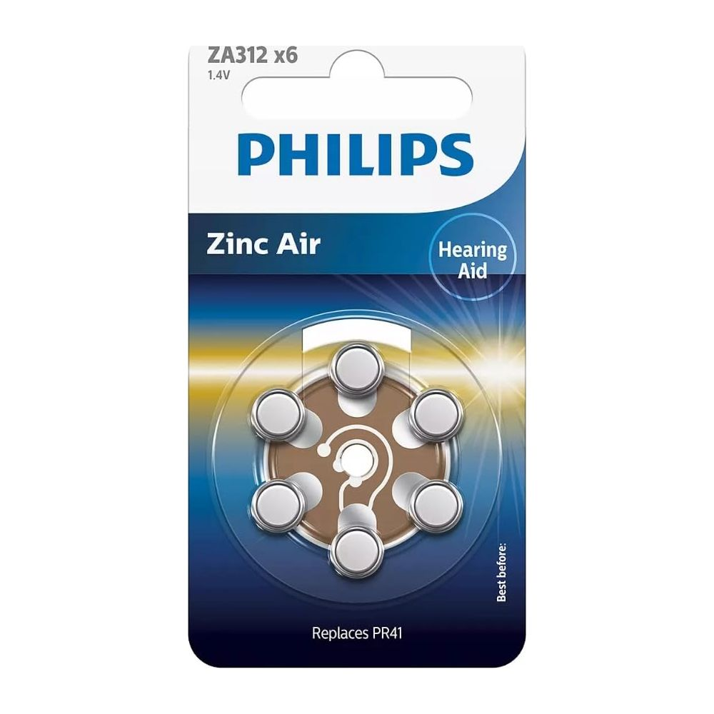 Batterie acustiche Philips Zinco-Aria, ZA312, 1.4V, confezione da 6.