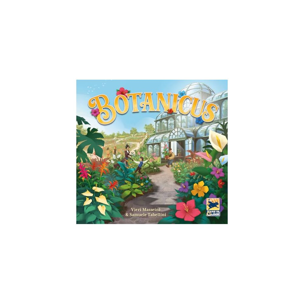 Una copertina di gioco vibrante mostra una serra con fiori colorati e persone che curano le piante.