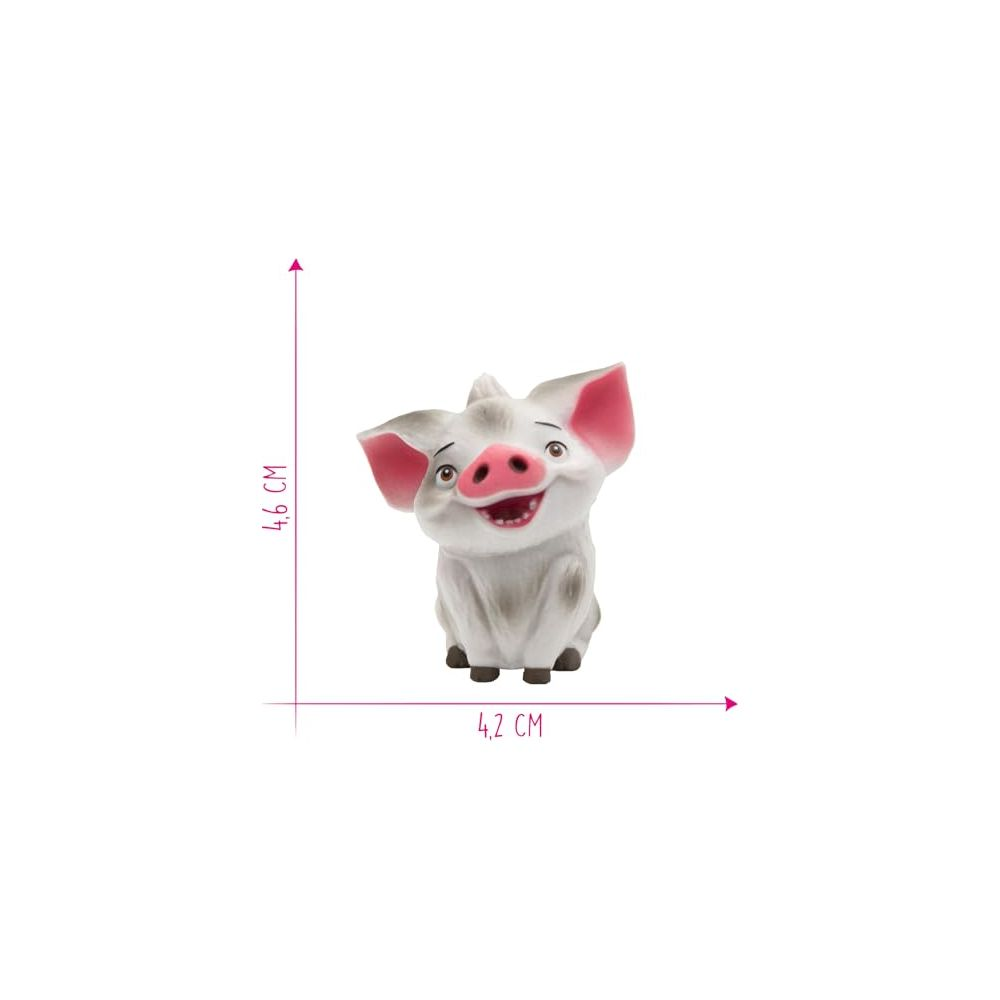 Una figura di maiale con orecchie e naso rosa, alta 4,6 cm.