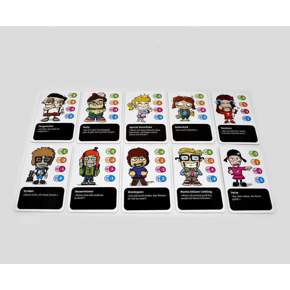 Dieci carte da gioco con divertenti personaggi dei cartoni animati e numeri.