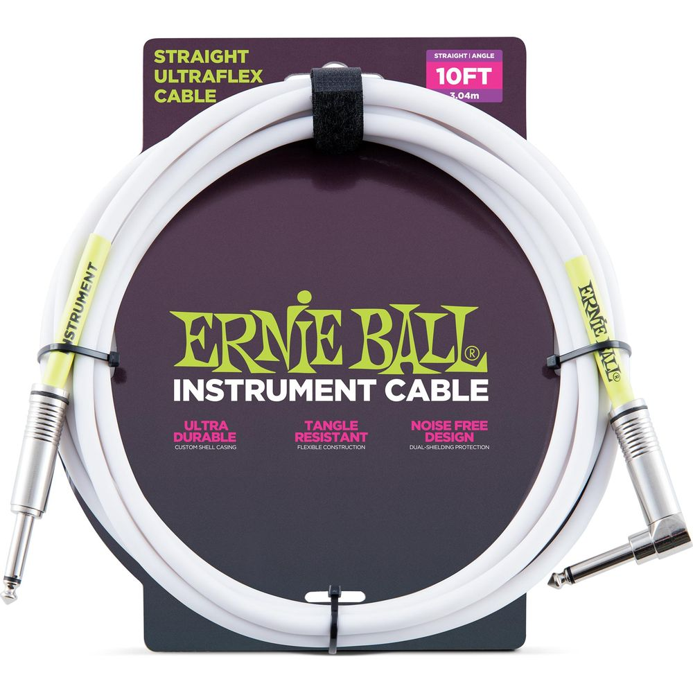 Un cavo per strumenti bianco Ernie Ball con connettori dritti e angolati.