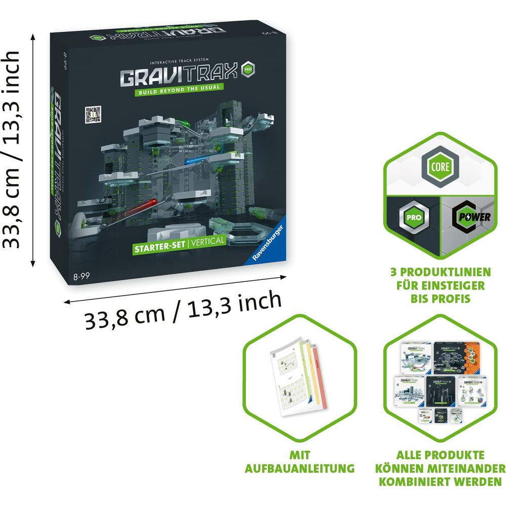 Gravitrax zestaw startowy, pudełko 33.8 cm, instrukcje i linie.