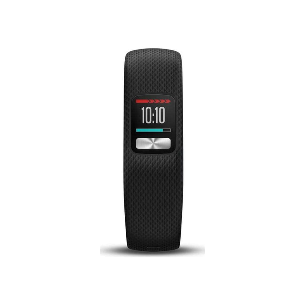 Fascia fitness nera con display che mostra le 10:10.